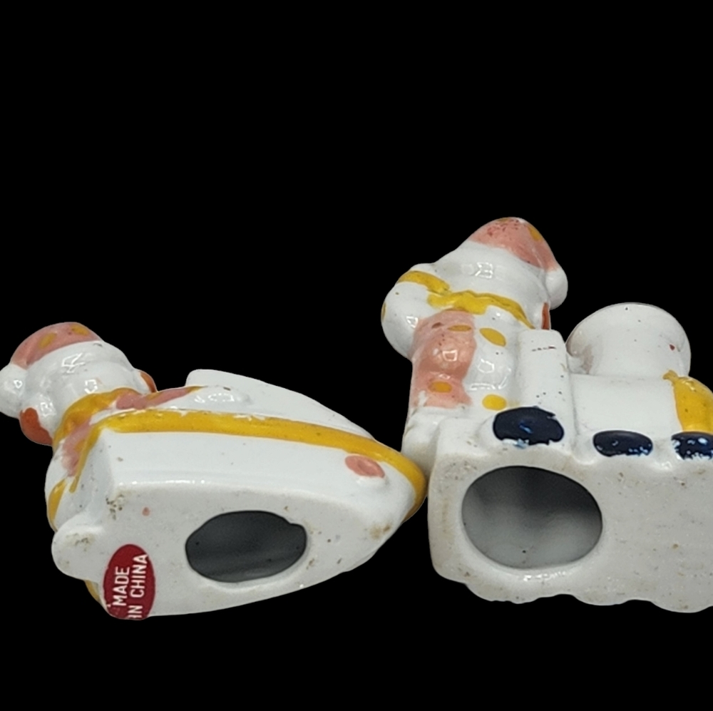 Porcelain Clown Figurines Pair Riding Train and Boat Set of 2 - Picture 3 of 4